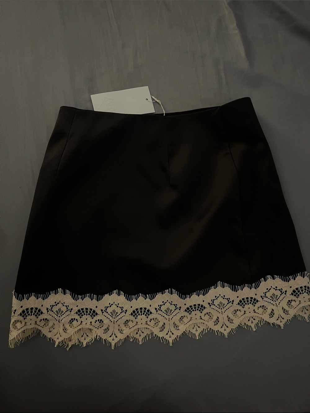 Zara Black Mini Skirt with Cream Lace Trim